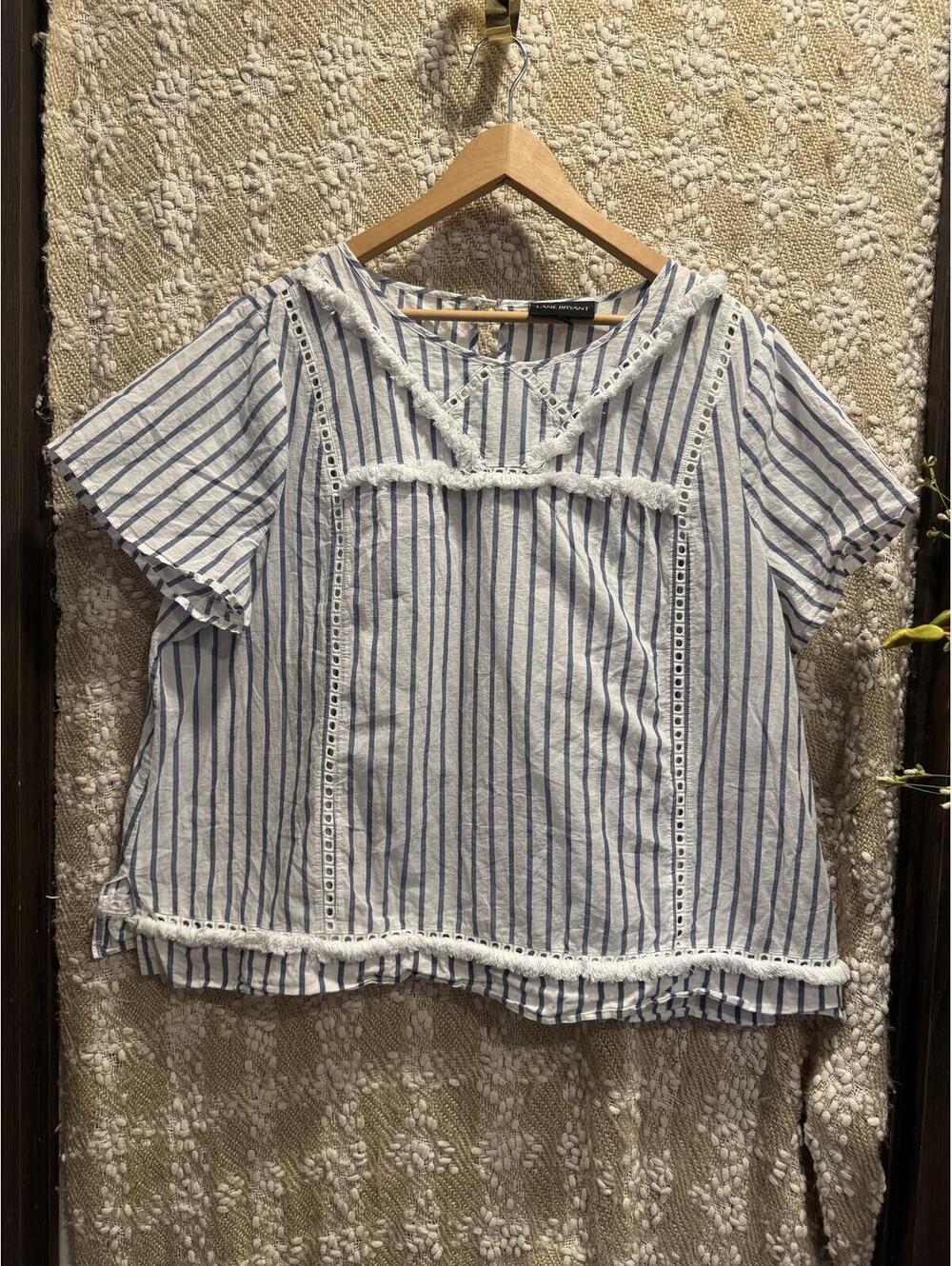 Lane Bryant Plus Size 22 Women's Striped Short-Sleeve Blouse
